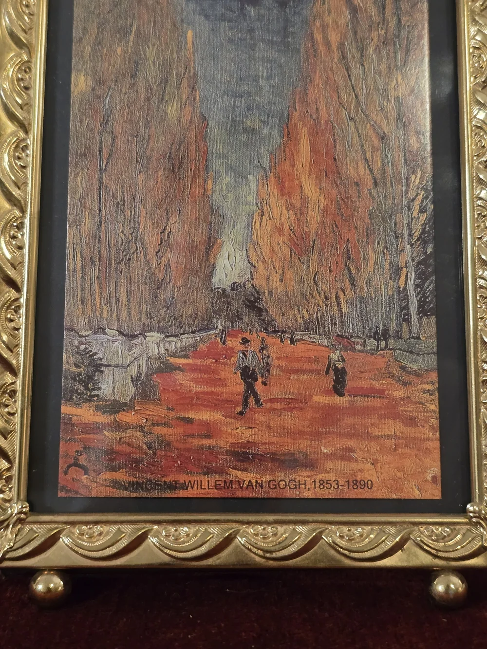 Vintage Ornate Brass 5x7 Footed Picture Frame Van Gogh Les Alyscamps Art Print